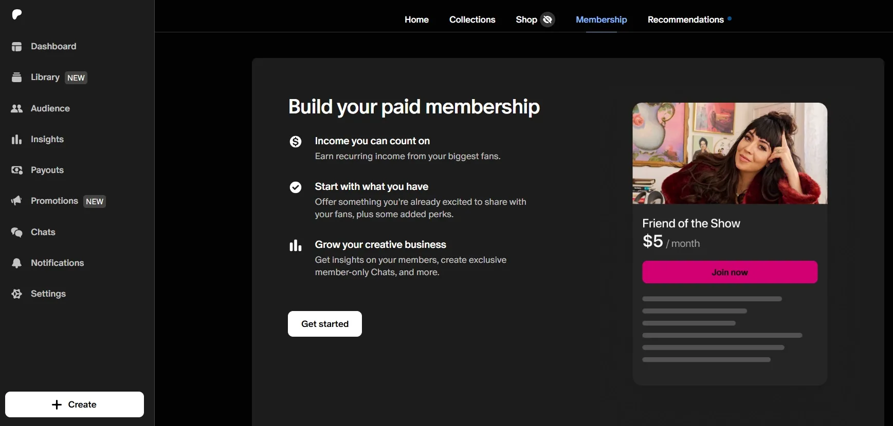Patreon dashboard