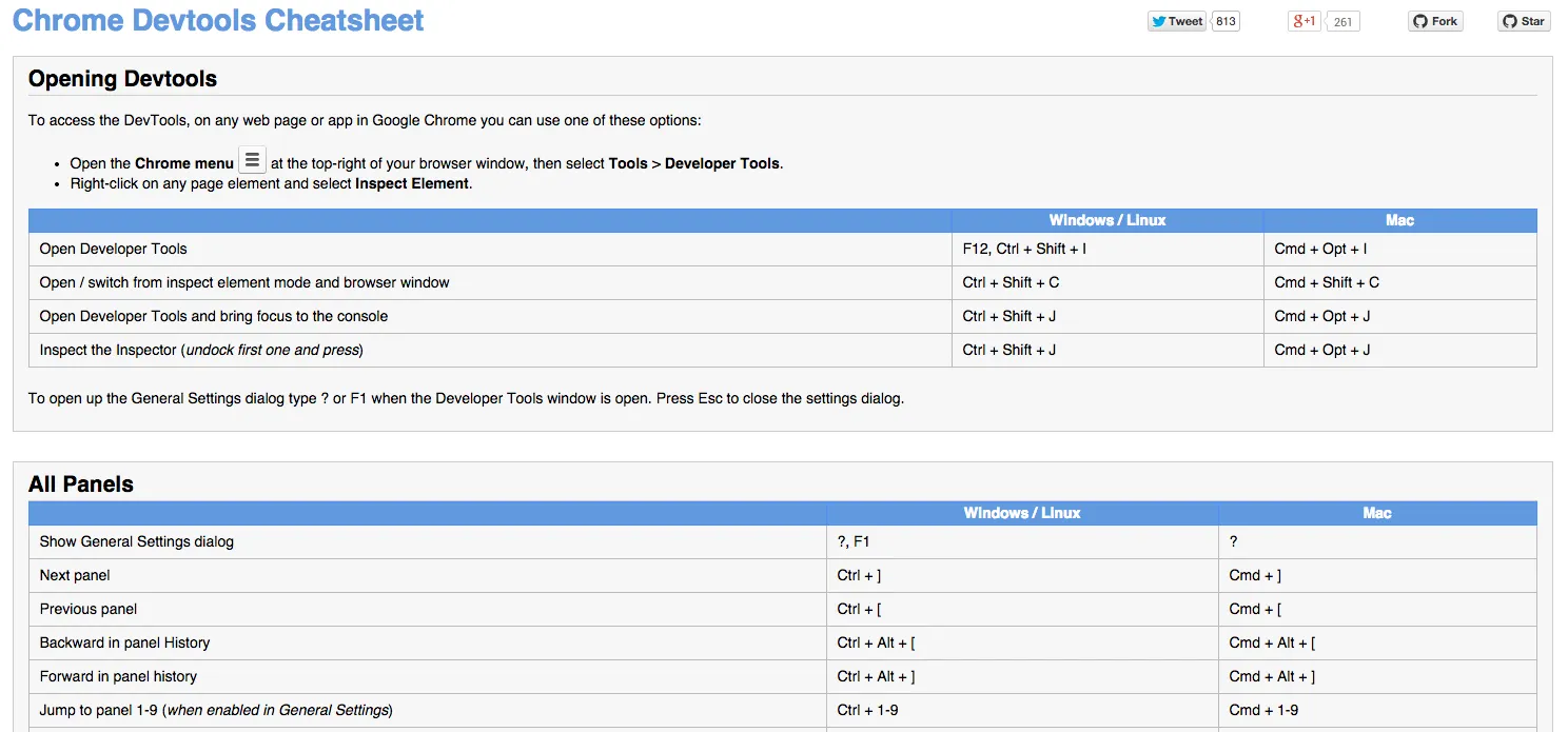 Chrome Devtools Cheatsheet