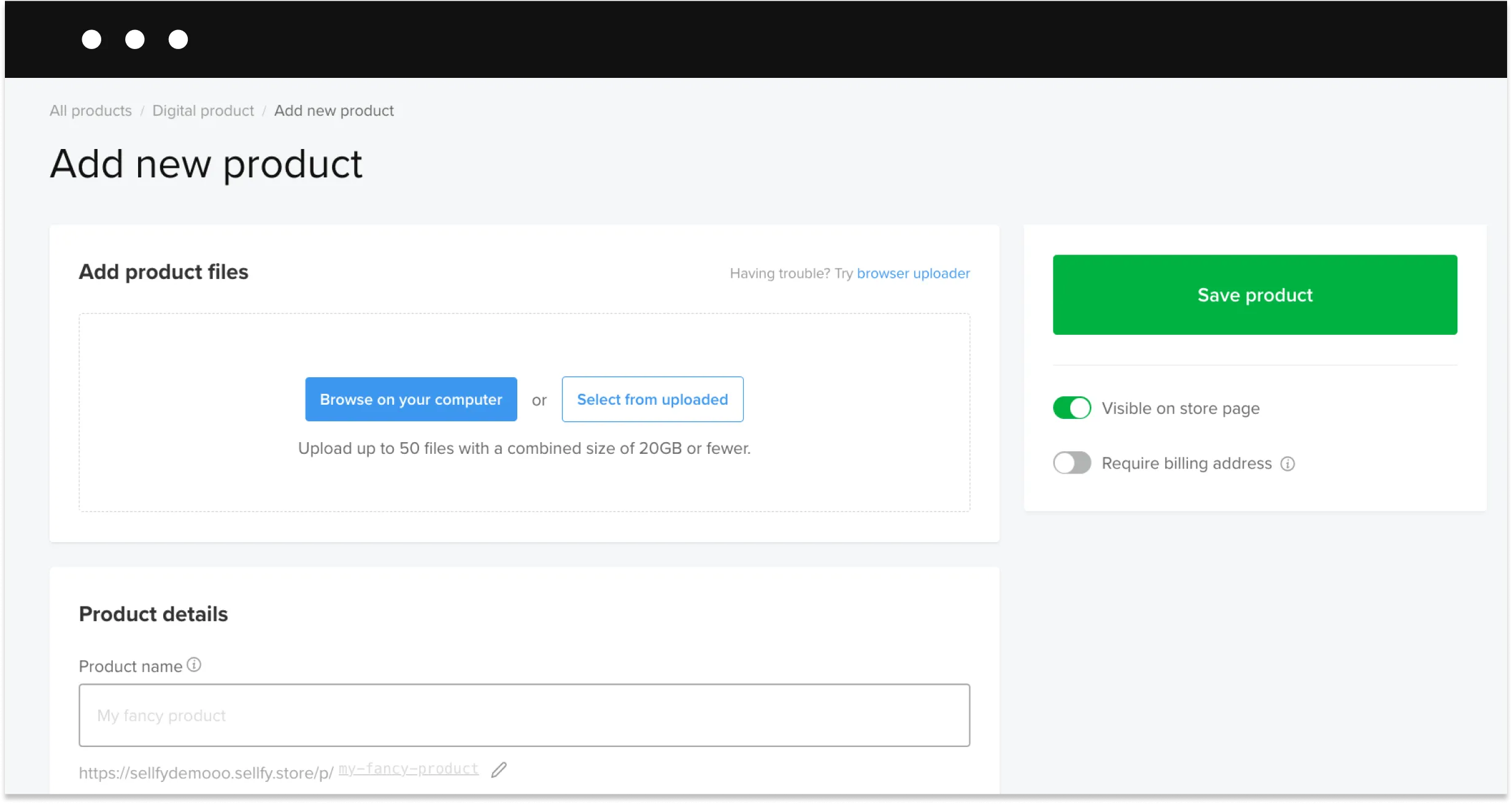 Digital product size limit Sellfy