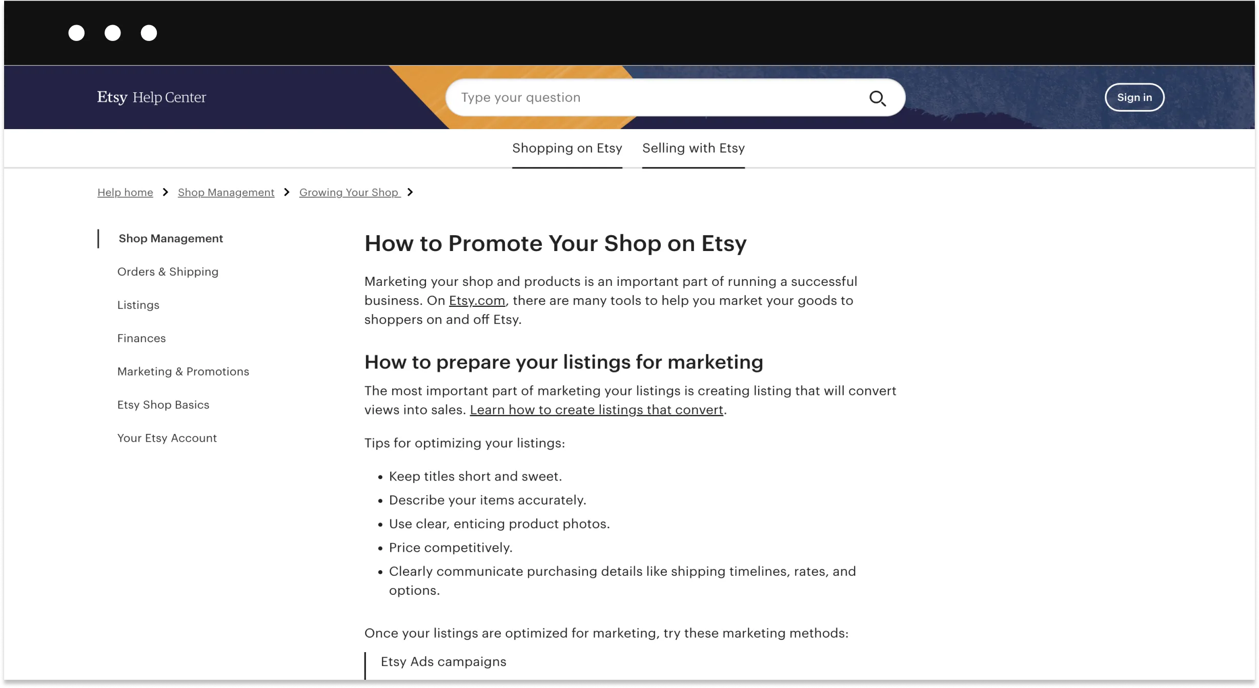 Etsy promote shop