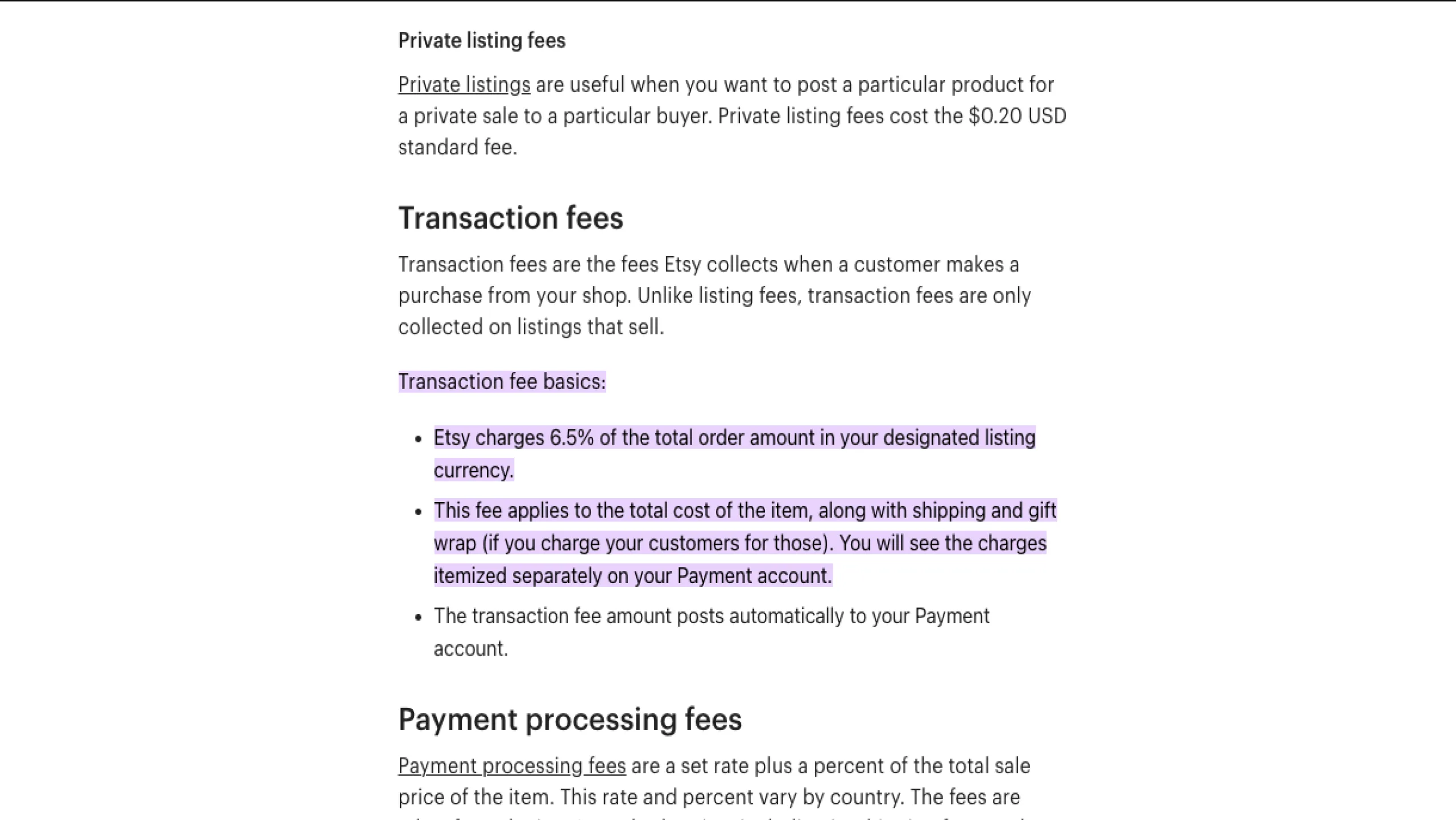 Etsy's transaction fees