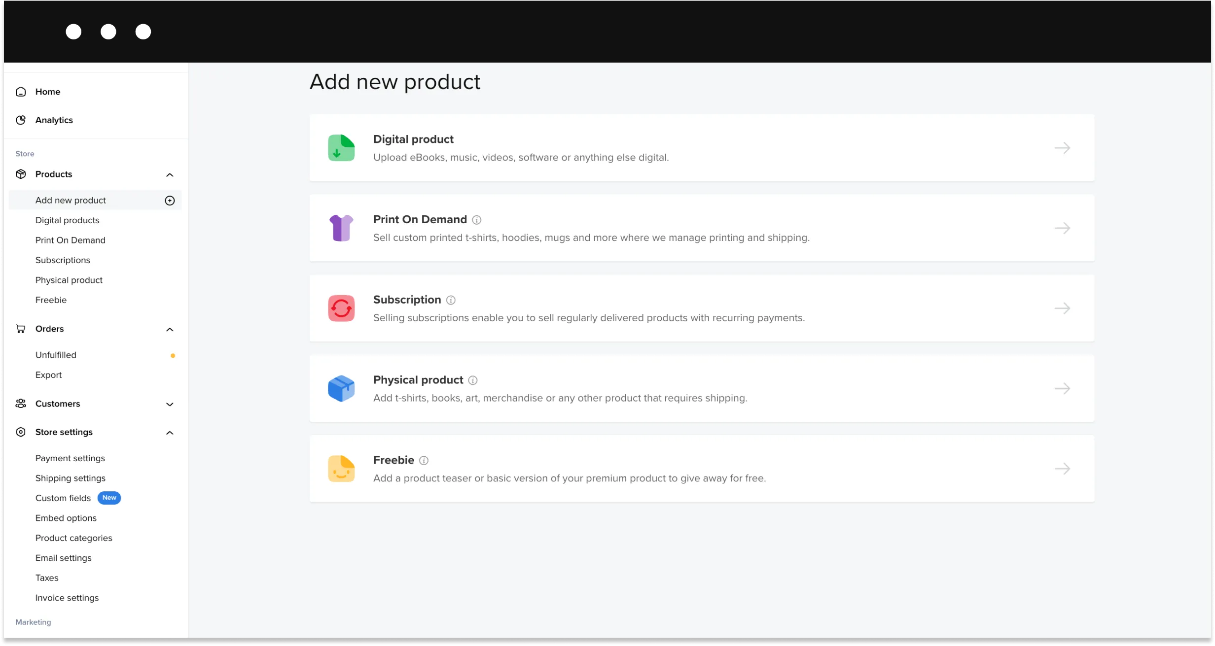 Products you can sell on sellfy