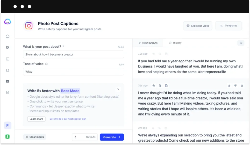 Jasper.ai will help you to produce written content event with the minimum information.