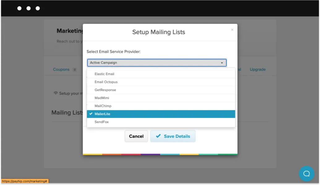 Payhip mailing lists