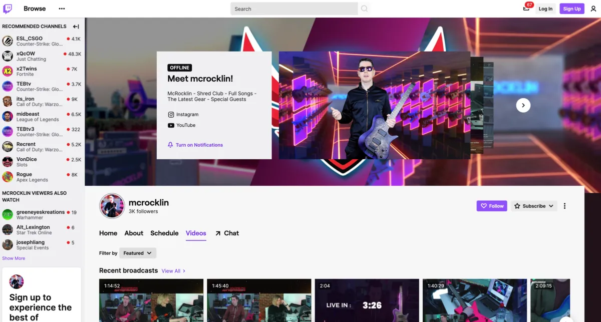 [Thomas' Twitch channel @mcrocklin.](https://www.twitch.tv/mcrocklin/videos)