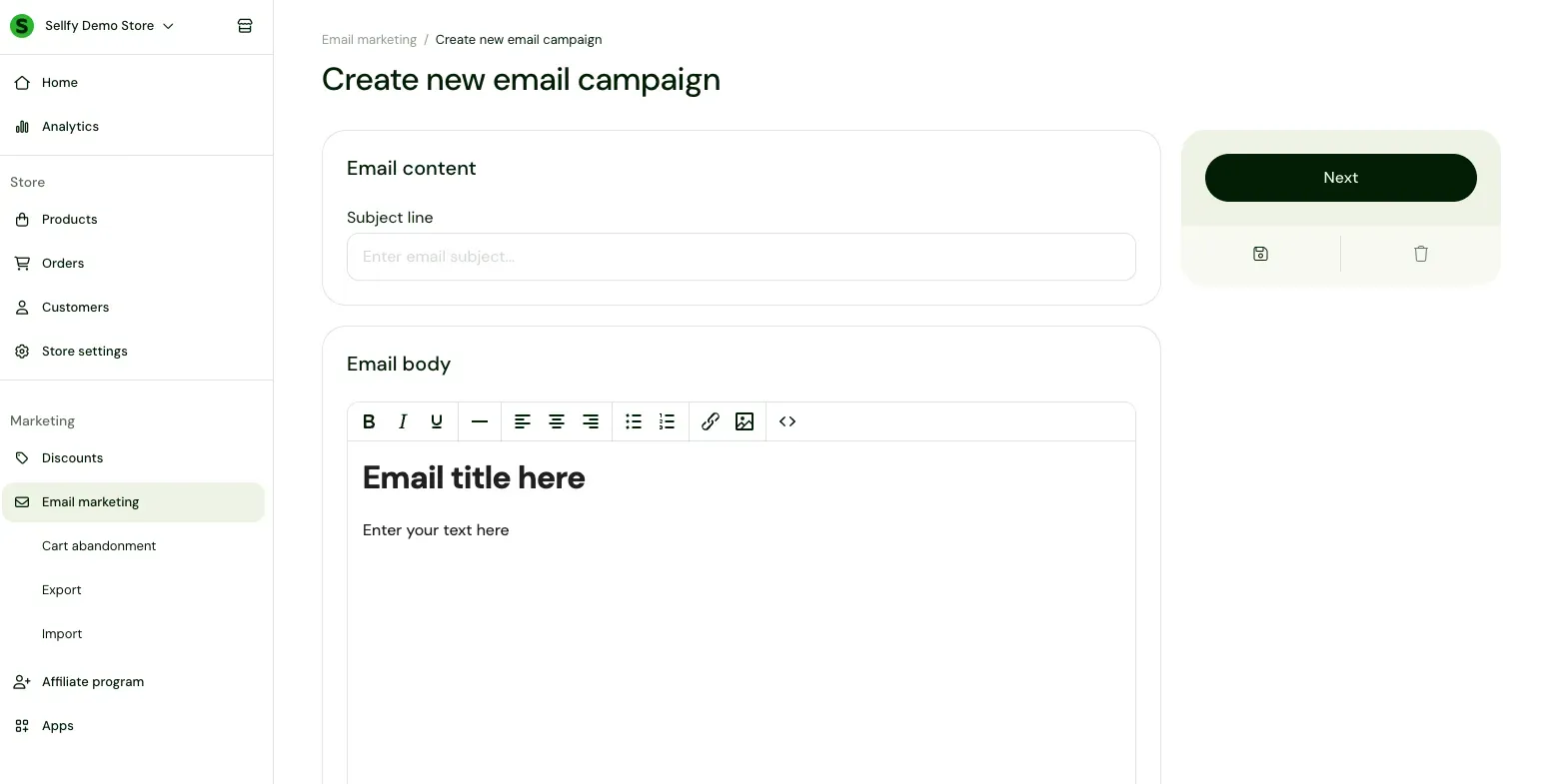 Sellfy email marketing