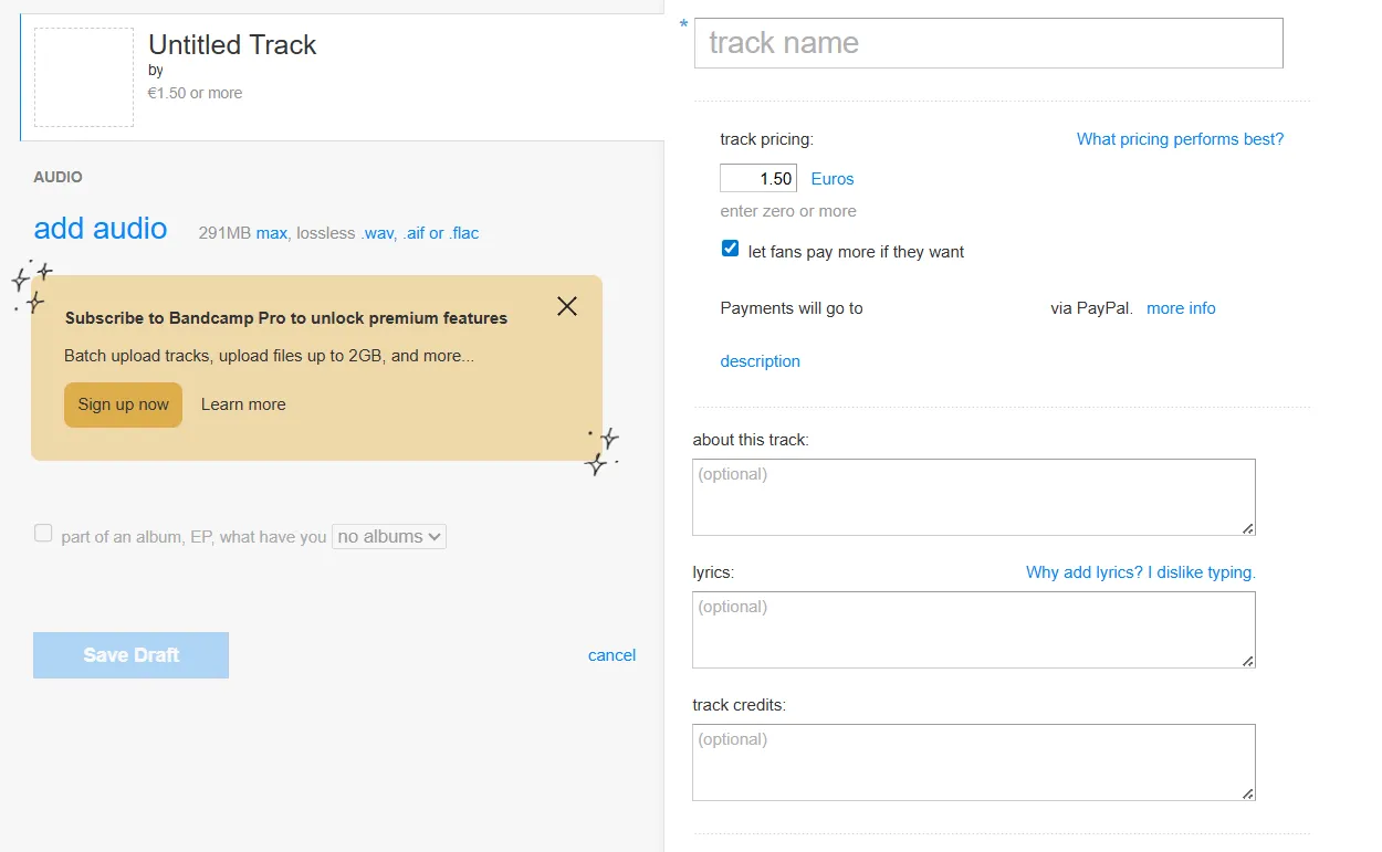 Bandcamp dashboard