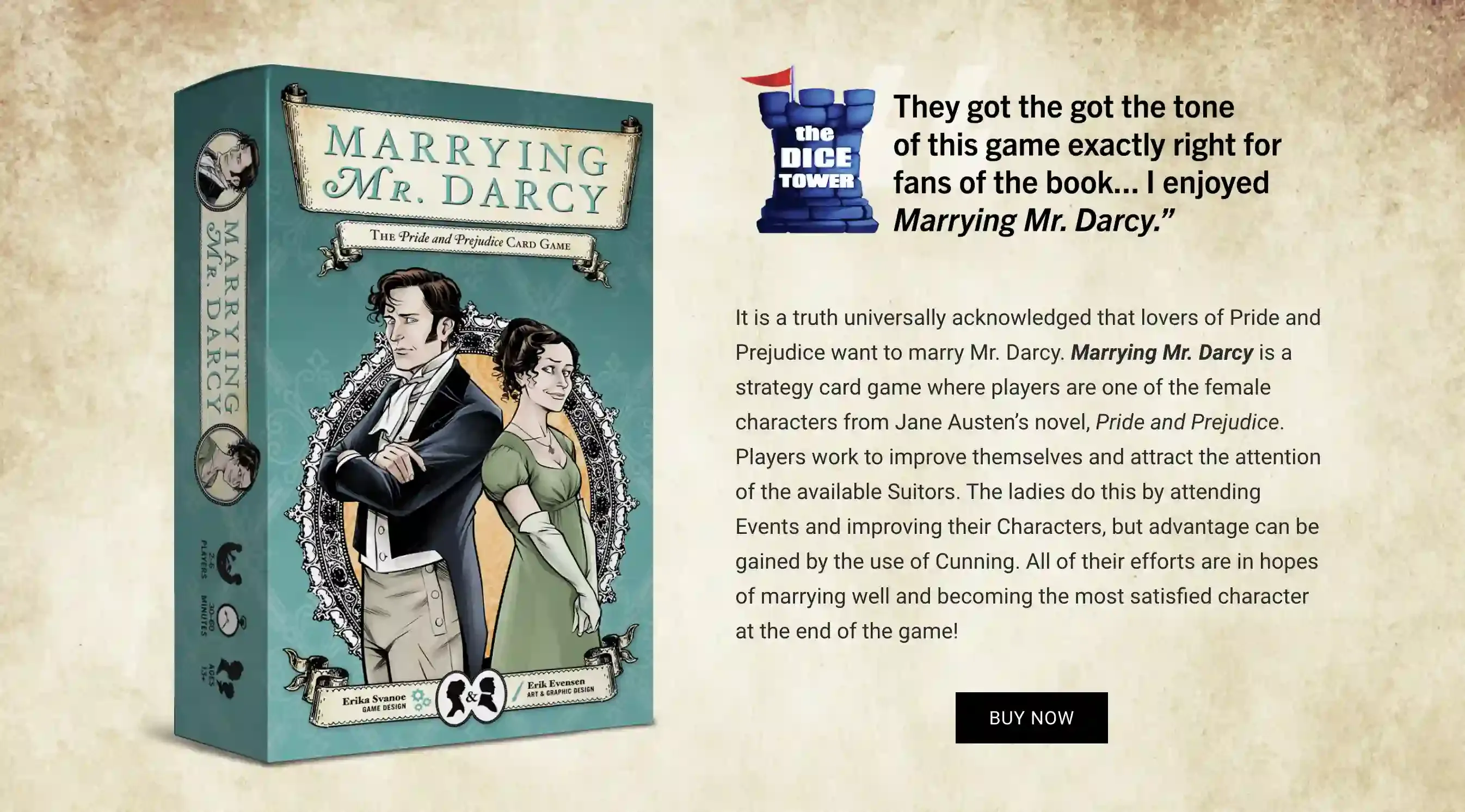 [Board game Marrying Mr.Darcy](https://www.marryingmrdarcy.com/), designed by Erika Svanoe and her husband Erik Evensen