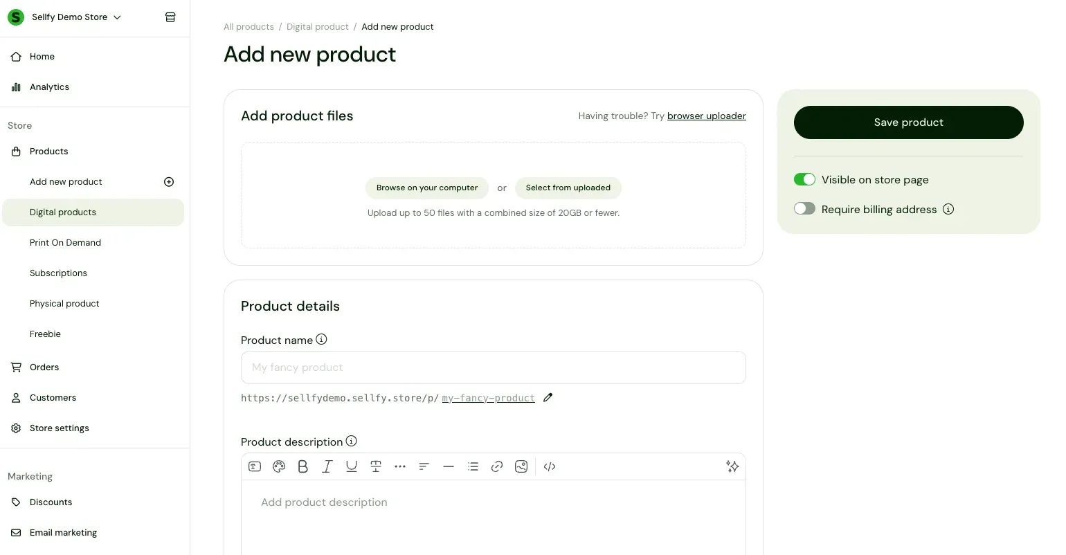 Sellfy add product