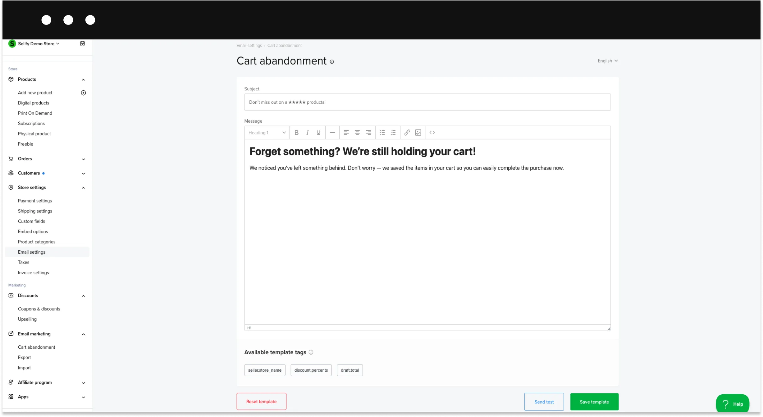 Sellfy cart abandonment template