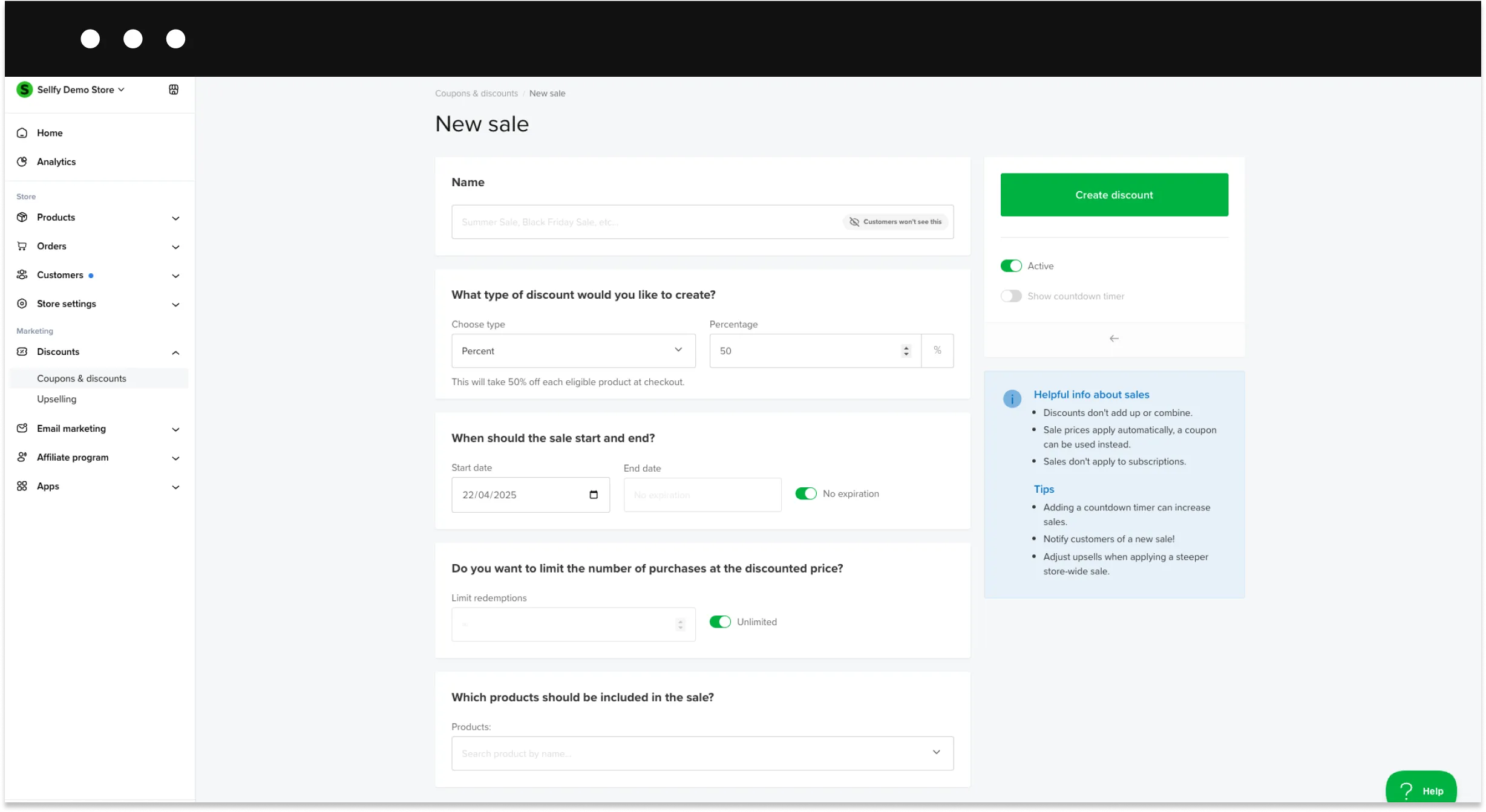Sellfy discount feature