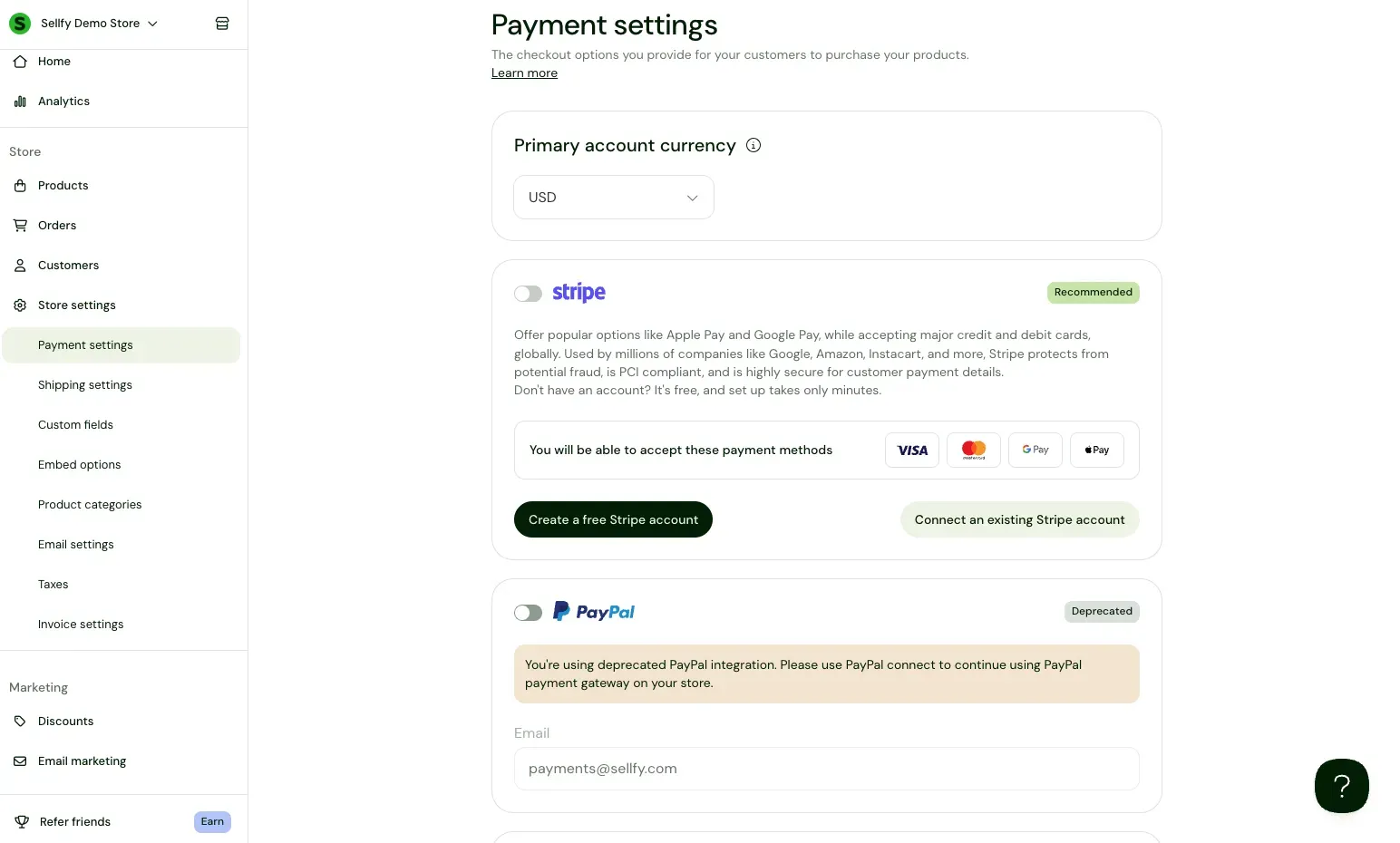 Sellfy payment methods