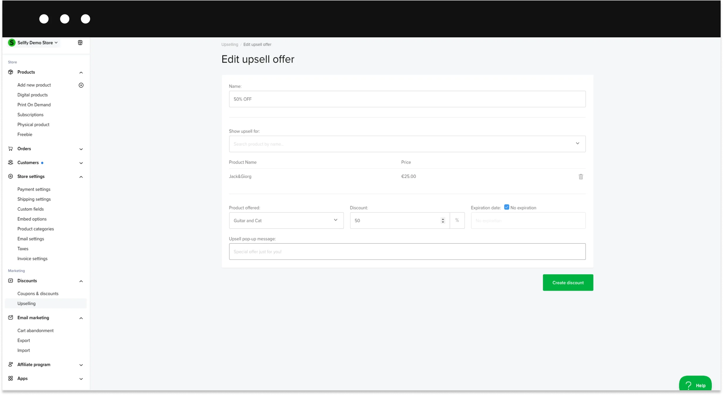 Sellfy upselling feature
