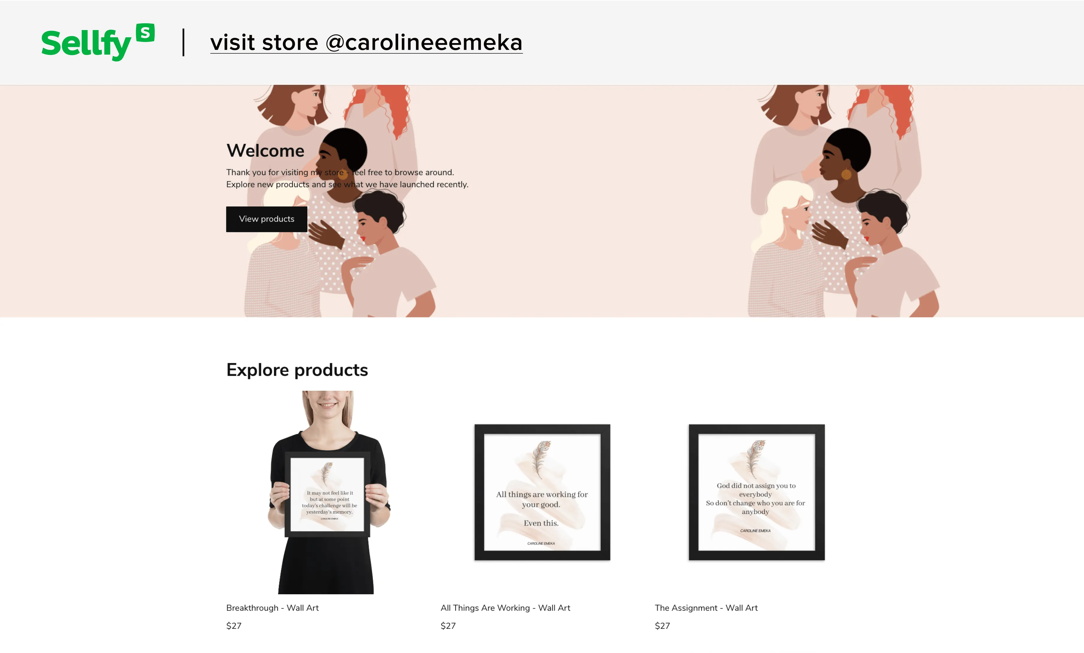 Sellfy creator [Caroline Emeka](https://carolineeemeka.sellfy.store/wall-art/) designs and sells faith-inspired wall art.
