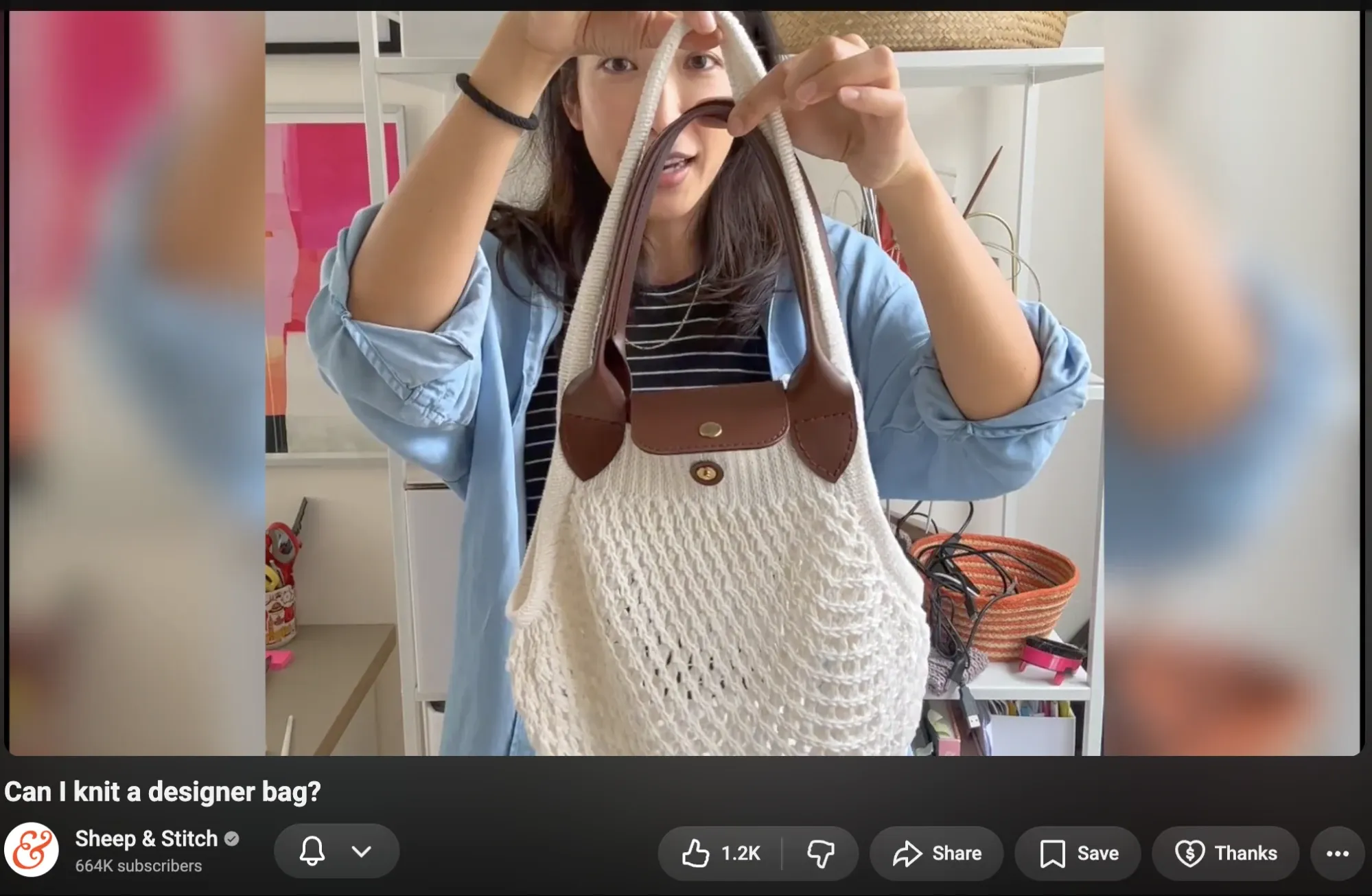 Davina's YouTube video of her attempt at knitting a Longchamp bag dupe
