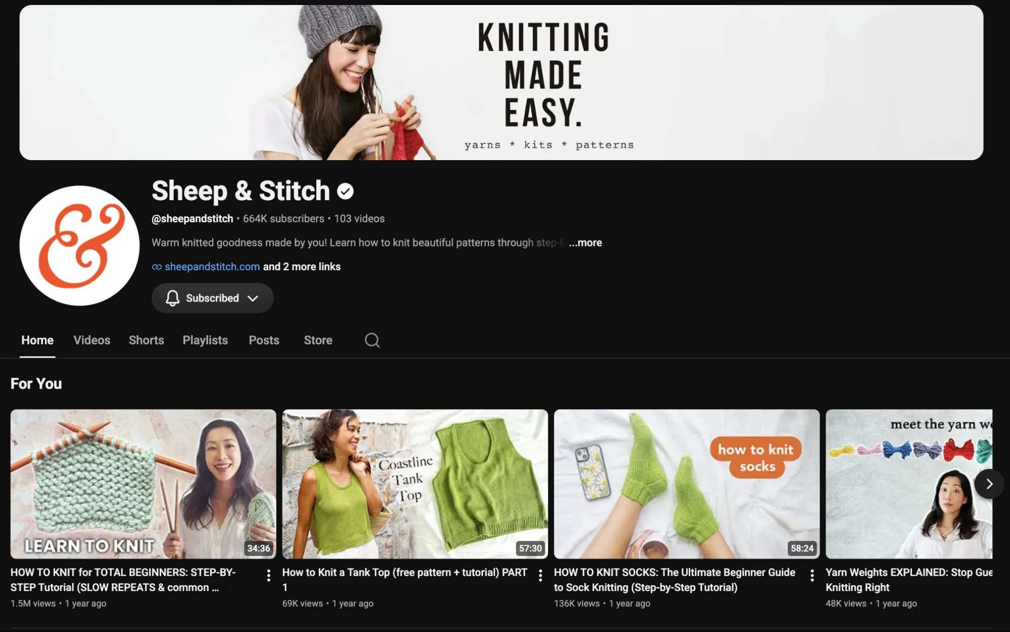 Davina's YouTube channel Sheep & Stitch
