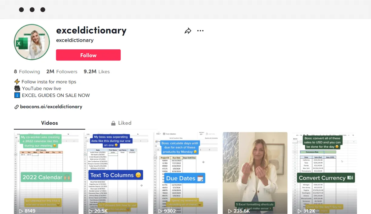 exceldictionary tiktok