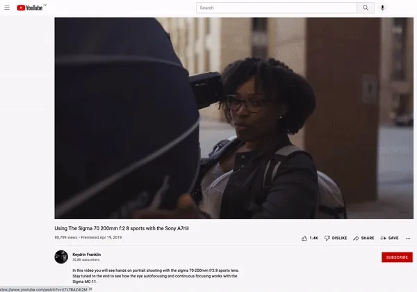 Keydrin's video of a photoshoot for a lens review on his YouTube channel