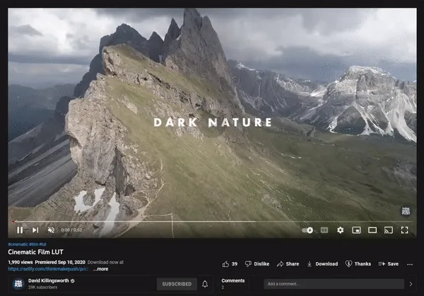 [A look at one of David's Cinematic Film LUTs on his YouTube channel](https://www.youtube.com/c/DavidKillingsworth)