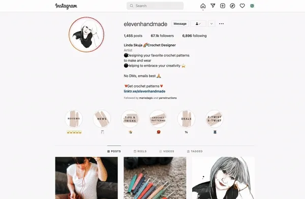 Linda's Instagram profile [@elevenhandmade](https://www.instagram.com/elevenhandmade/?hl=en)