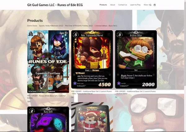 Matthew's [Sellfy store](https://gitgudgamesllc.sellfy.store/) from where cards can be purchased as well as learn more about the game