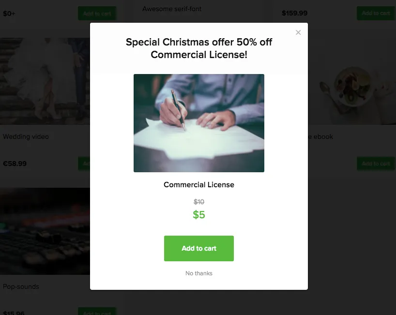 Upsell pop-up