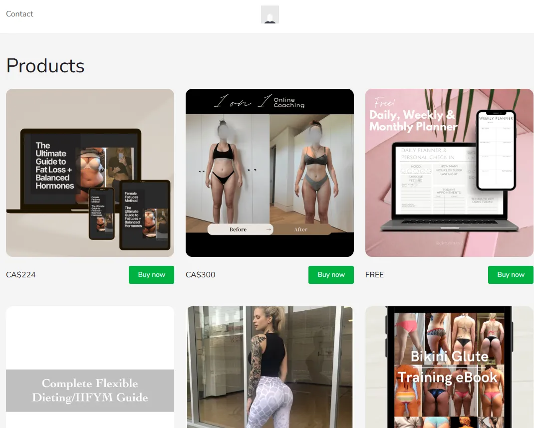 FitCoachFactory store showing fitness ebook guides and coaching