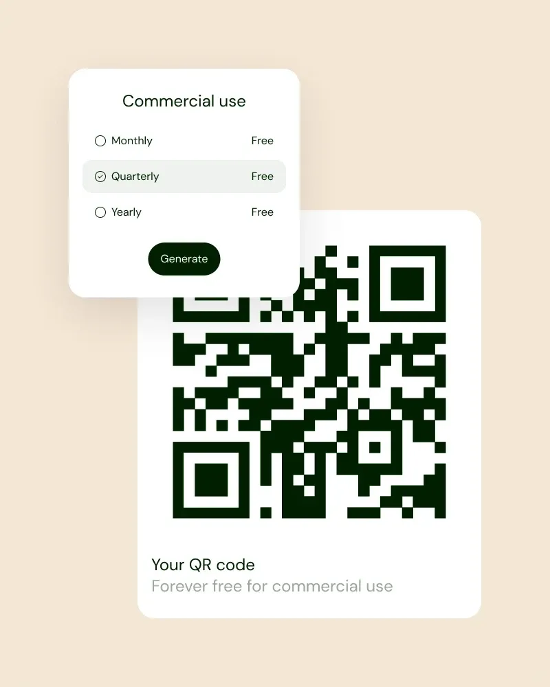 QR code marked as forever free for commercial use