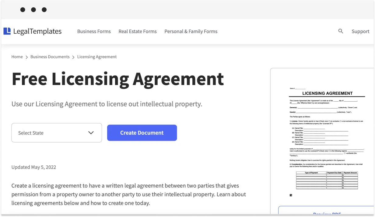 free licensing agreement