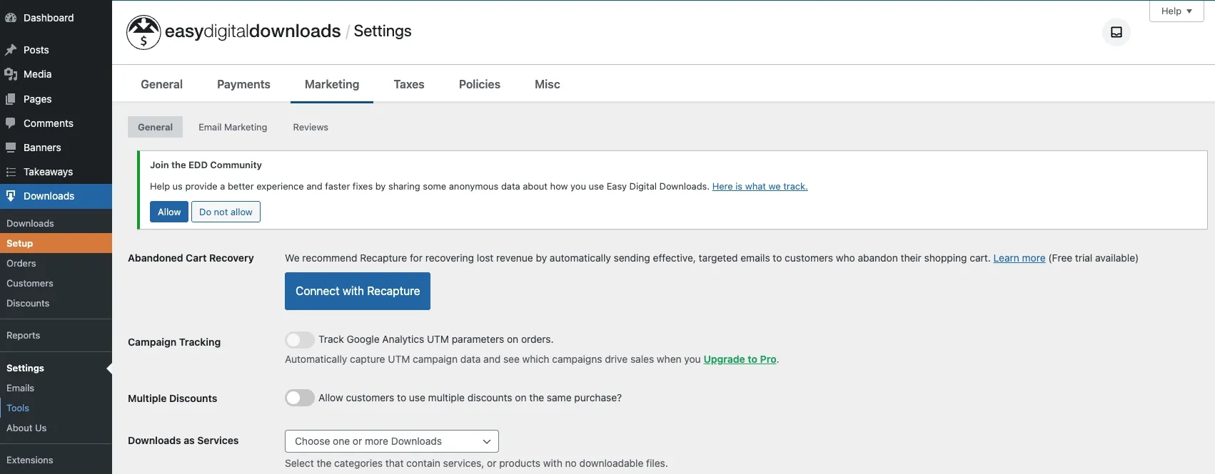 easy digital downloads dashboard