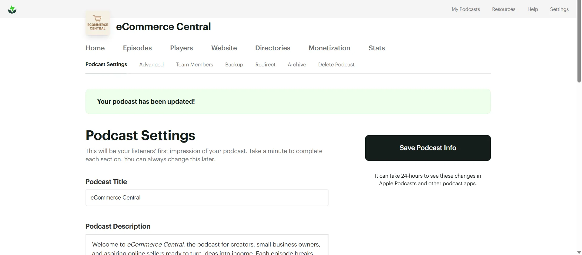 Buzzsprout dashboard