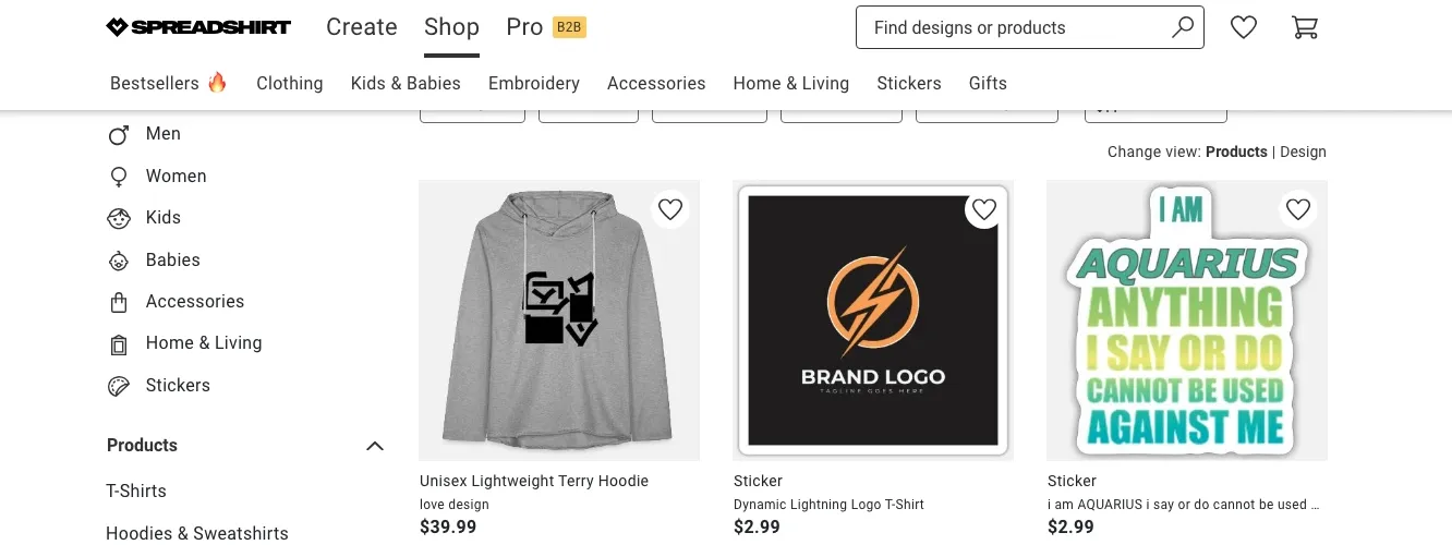 Spreadshirt products