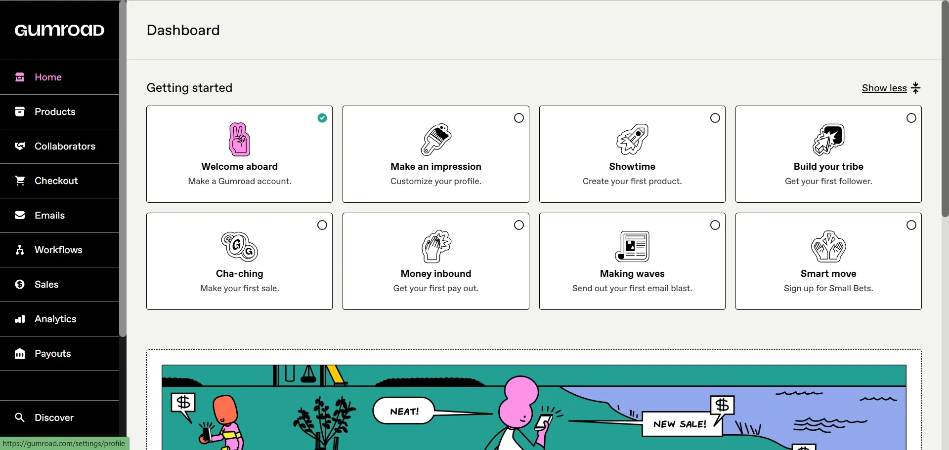 Gumroad dashboard