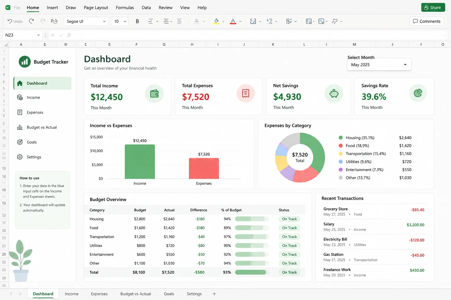 Excel budget traker example