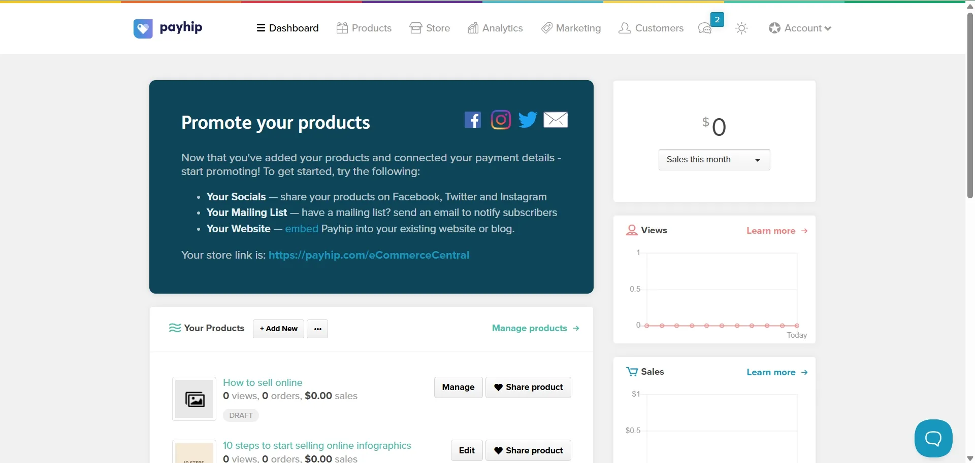 Payhip dashboard