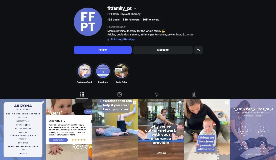 Fit Family Physical Therapy parenting Instagram niche