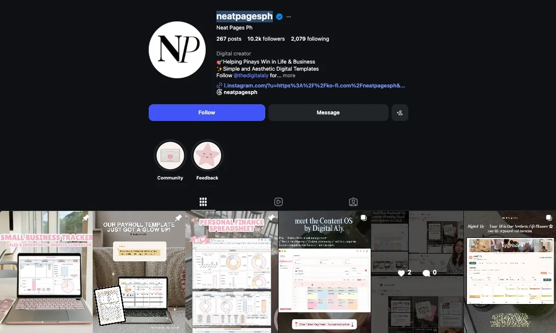 Neat Pages PH productivity Instagram niche