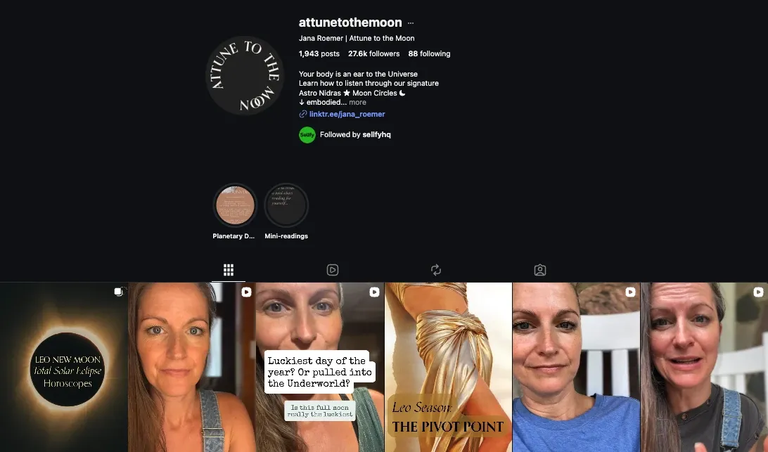 Attune to the Moon spirituality Instagram niche