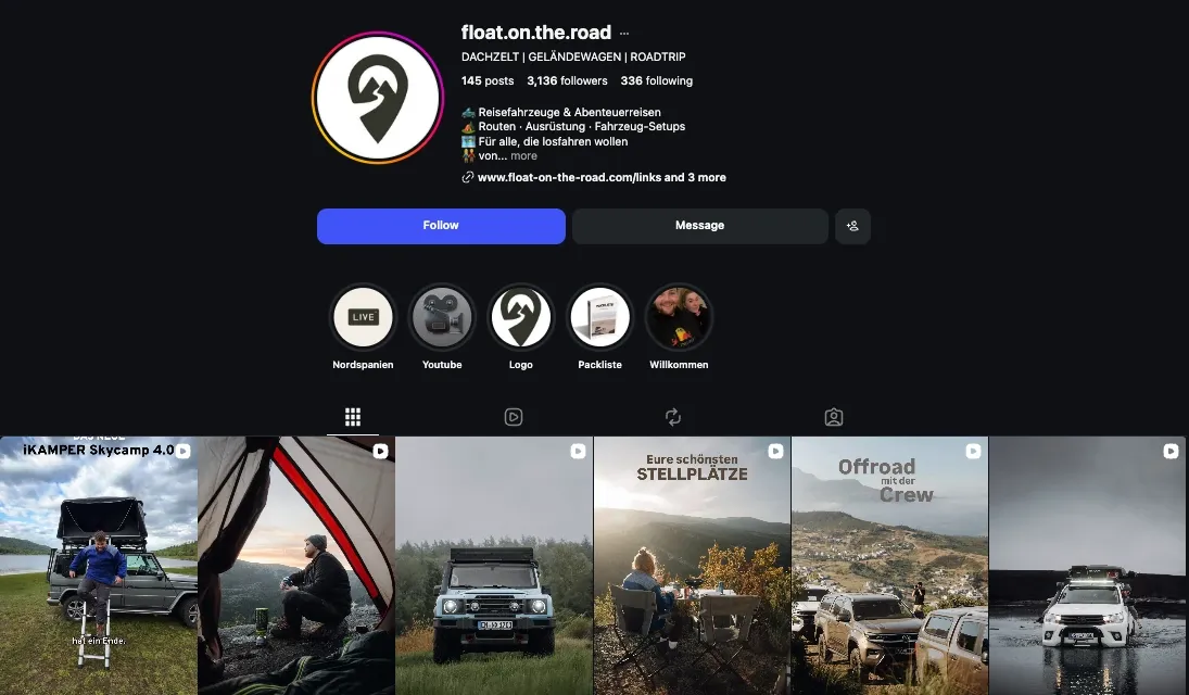 Float on the Road sustainability Instagram niche