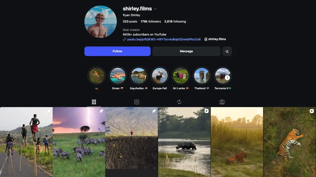 Shirley Films travel Instagram niche