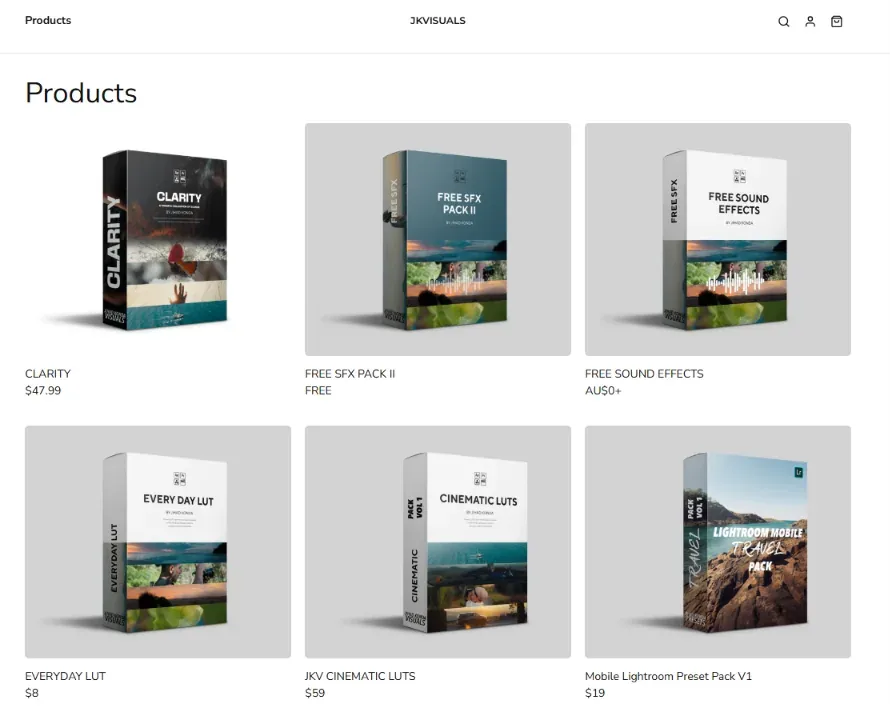 Lightroom presets store example on Sellfy
