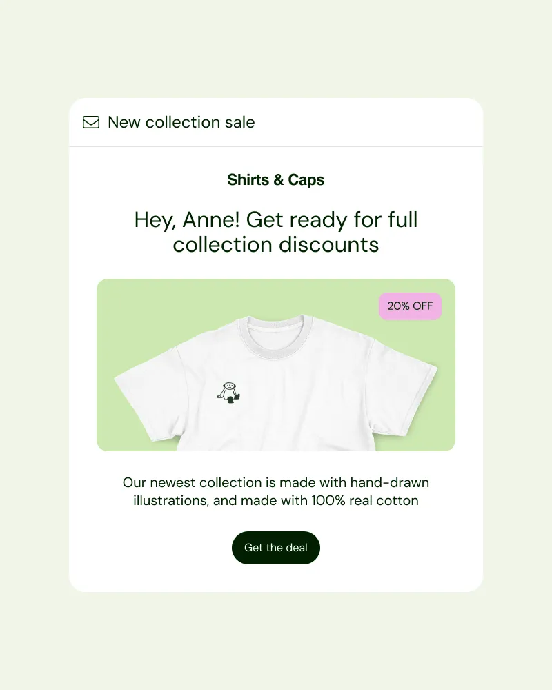 A merch campaign email announcing a collection sale