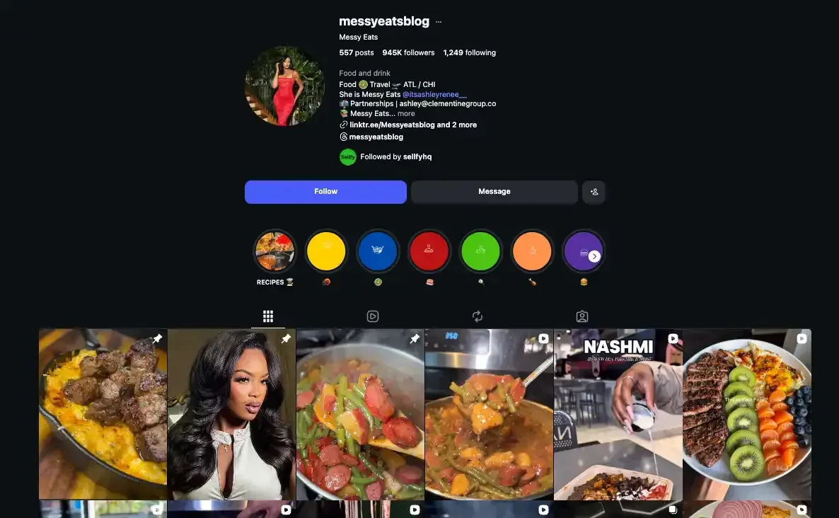 Messy Eats (Ashley Renee) Instagram profile with 945K followers
