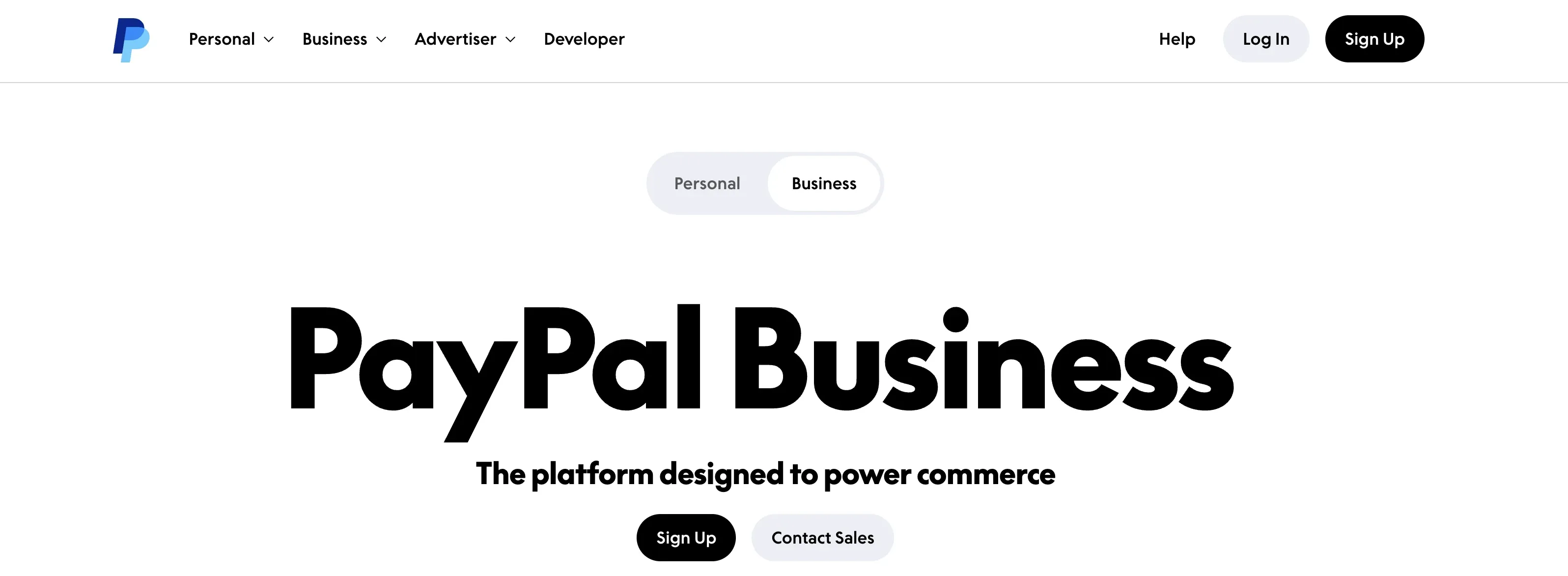 PayPal Business homepage