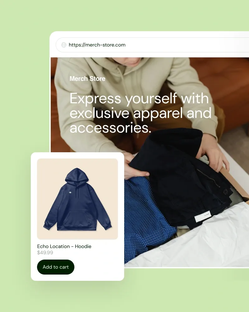 Design and sell
merch without ever touching inventory