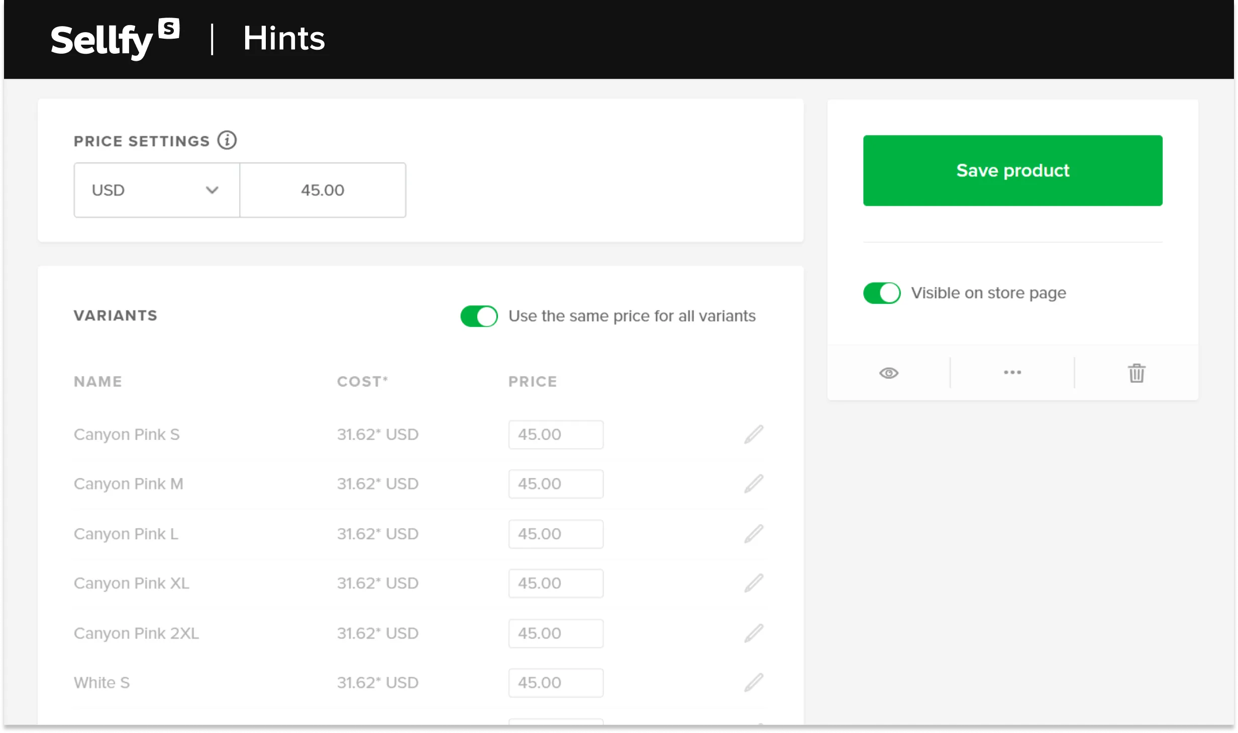 sellfy price settings