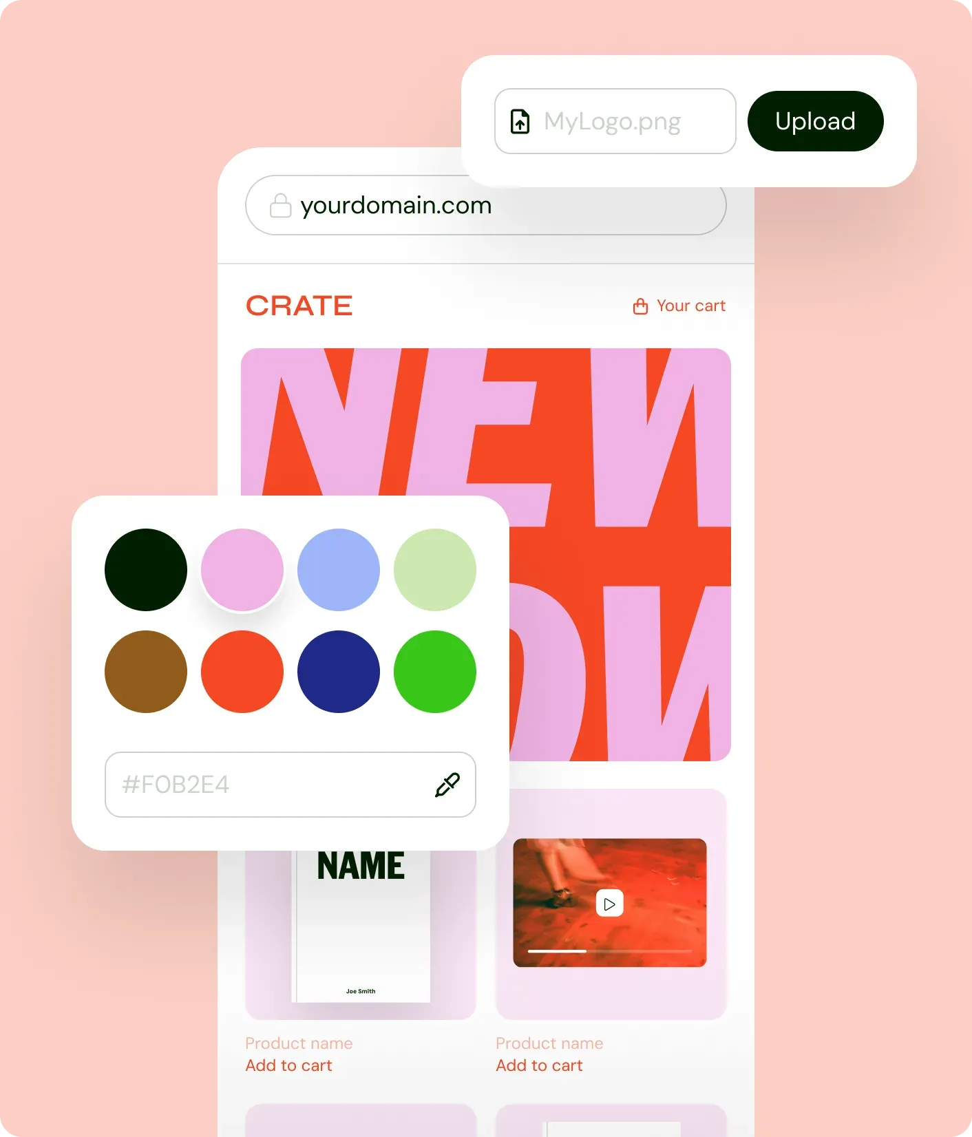 Editor de tiendas de Sellfy con subida de logo y selector de colores