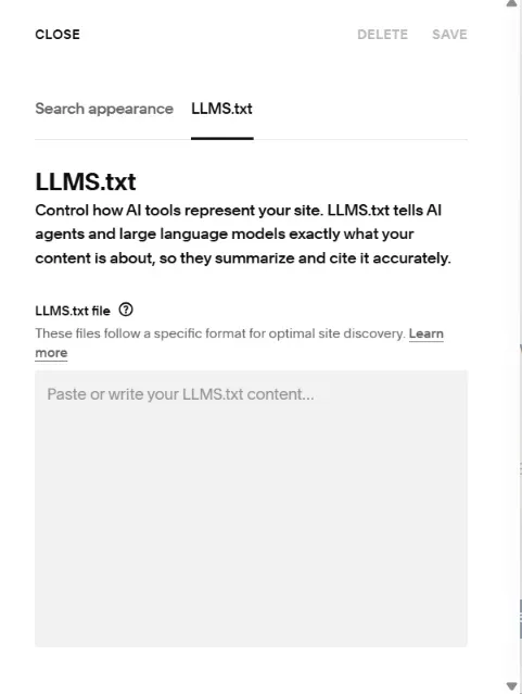 Squarespace AI search settings panel
