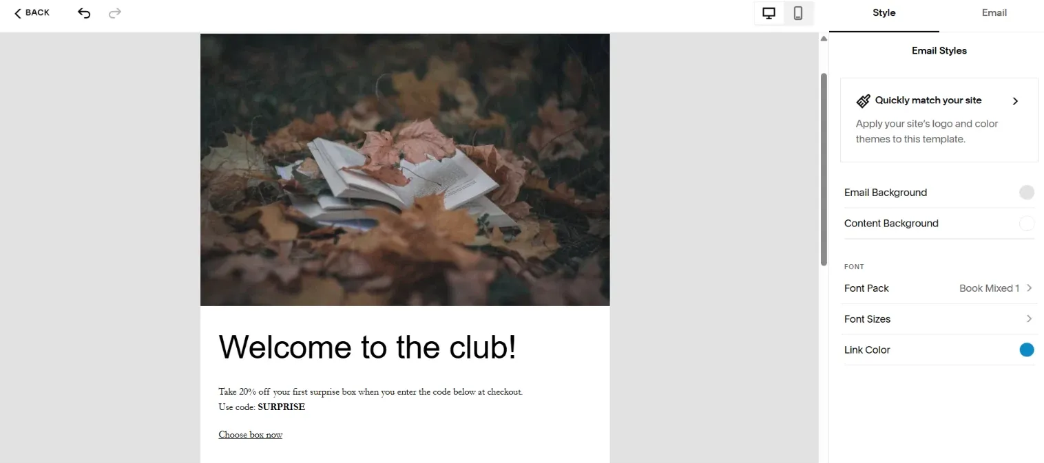 Squarespace email template editor